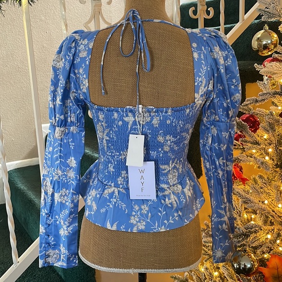 WAYF - Sky Blue Toile Crop Top - Picture 6 of 8